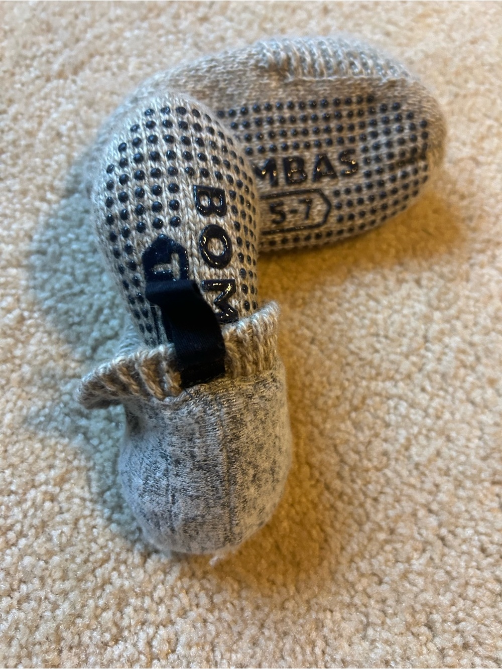 Bombas Light Gray Knit Baby Slippers with Non-Slip Soles